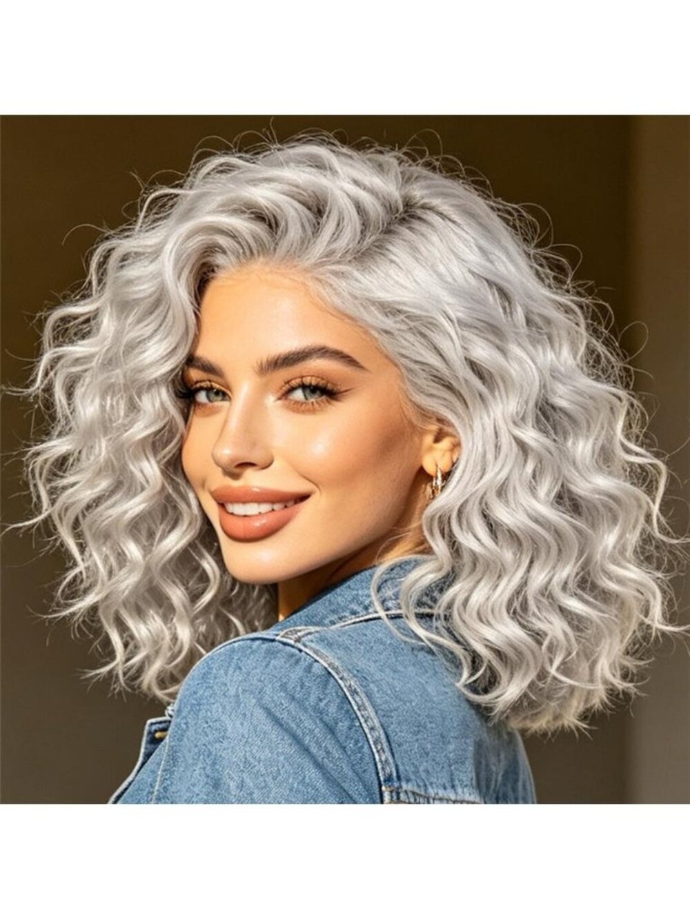 Short Curly Bob Lace Front Synthetic Wigs Light Grey Deep Wave Synthetic Wigs